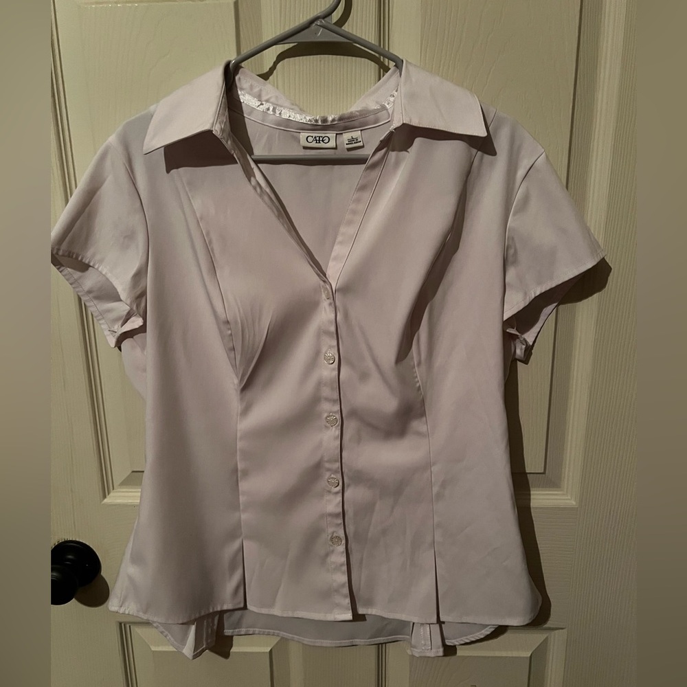 Cato Women's White Short Sleeved Button-Down Shirt